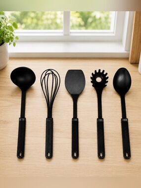 Set of Five (5) Calphalon Black Nylon 400 Degrees Cooking Utensils Made in USA